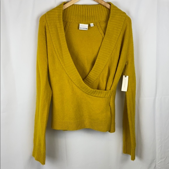 NWT Anthropologie Tessa Yellow Wrap Sweater Medium - Picture 3 of 5